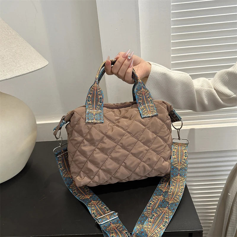 Designer Brand Lingge Quilted Padded Large Tote Nylon Women Handbags Luxury Design Shoulder Crossbody Bags Shopper Bag