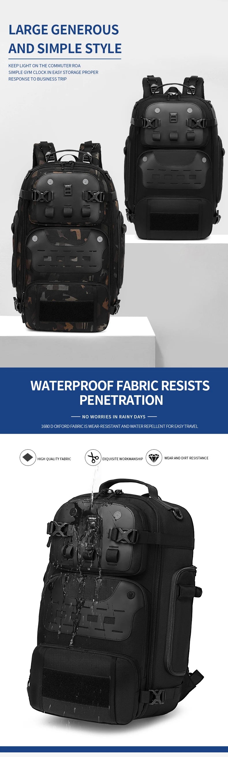 Ozuko Tactical bac Outdoor Travel Pack Male Luggage Multifunctional Backpack Large Waterproof 20 Laptop Women Bag New Mochila