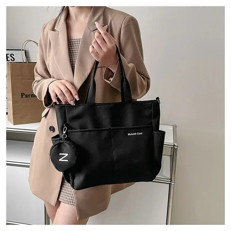Oxford Design Double Sided Pocket Tote Bag Teen Women Large Capacity Handbag Single Shoulder Crossbody Bag with Round Coin Purse
