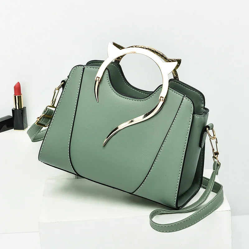 Cat Shaped Handle Women Handbag Trendy And Fashionable, Solid Color, Simple And Casual Crossbody Shoulder Shell Bag