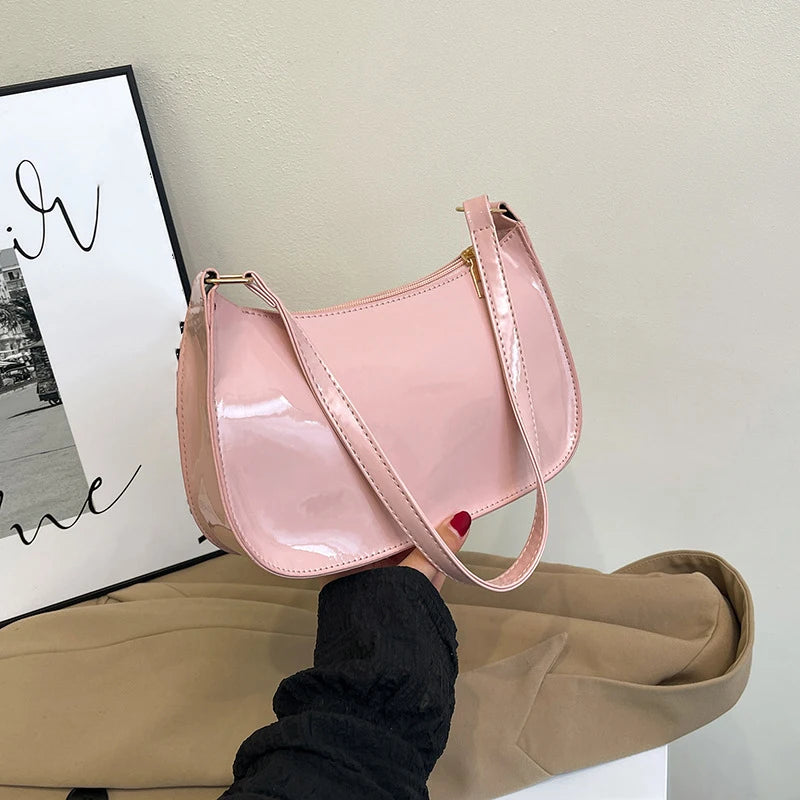 Women's Patent Leather Handbag Versatile Fashion Shoulder Bag Casual Commuting Bag Girl Brand Designer Zipper Small Handbag