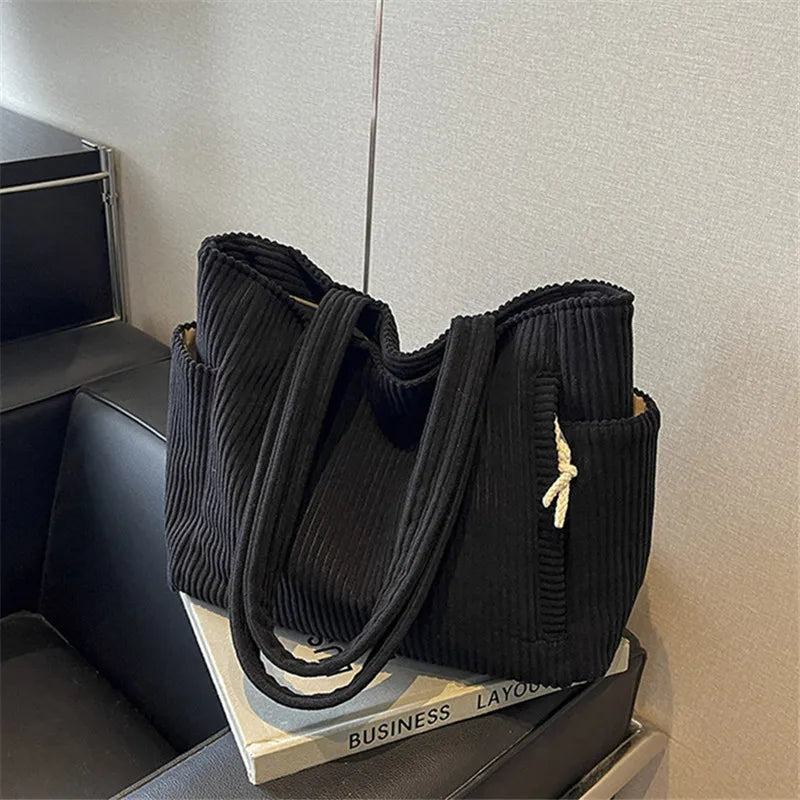 Autumn Winter Corduroy Tote Bag Korean Version Simple Handbag Women Large Capacity Versatile Casual Student Shoulder Bag Ita Bag
