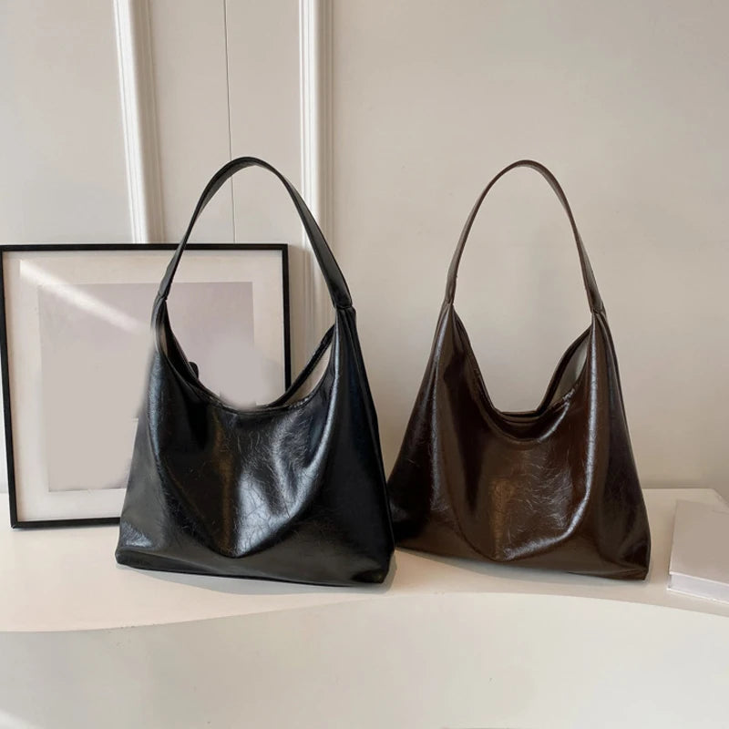 Soft PU Leather Quality Underarm Bag Vintage Wine Red Ladies Shoulder Bag Commuter Large Handbag Women's Versatile Tote Bag