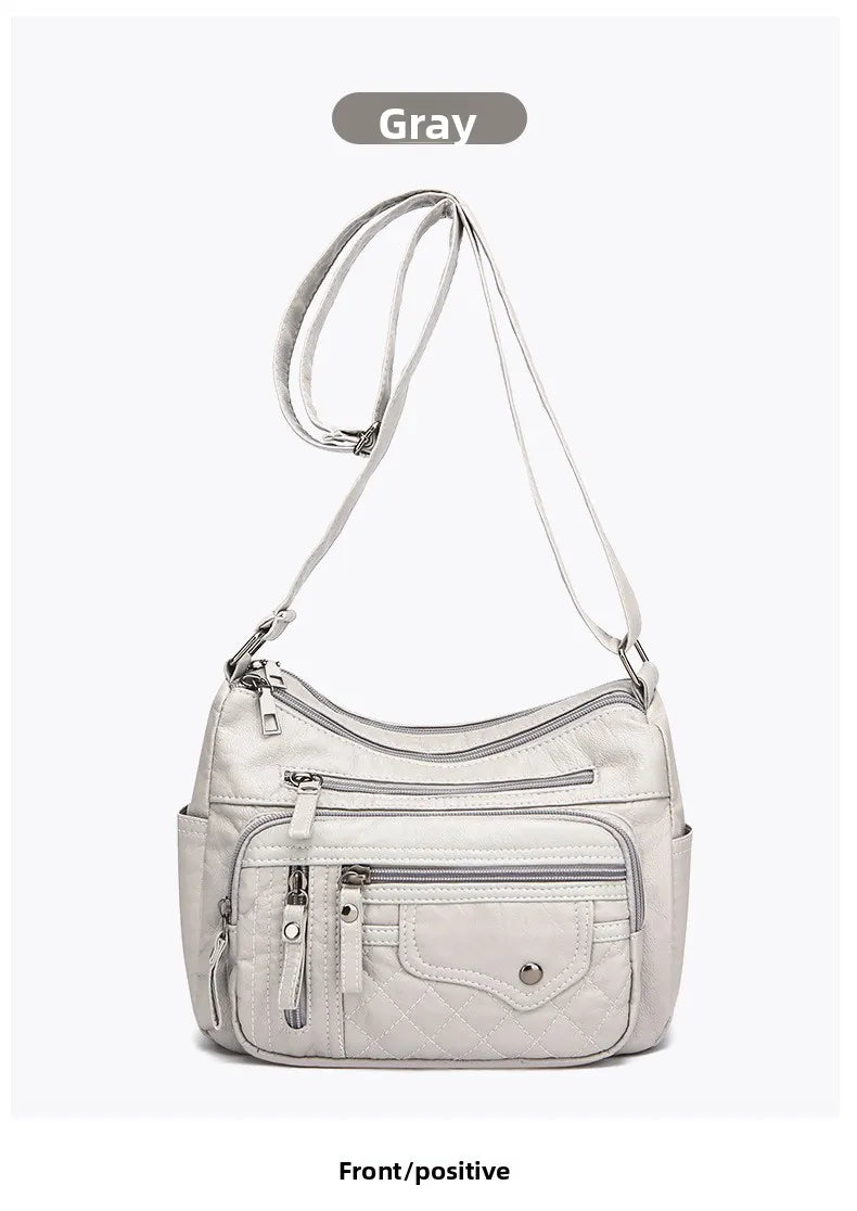 Fashionable Four Seasons Soft Leather Multi Pocket Cross Bags, Multi Layer Zipper Pouch Single Shoulder Bag for Women Daily Use