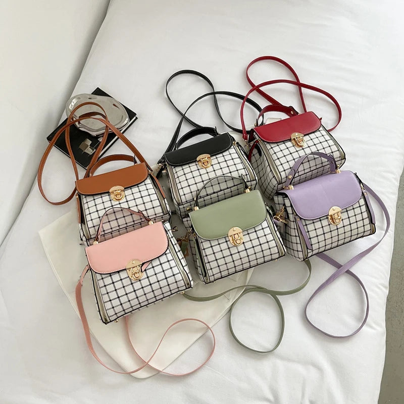 Women Trendy Flap Shoulder Bag PU Leather Crossbody Bag Simple Plaid Designer Messenger Bag Small Purse and Handbags Pouch