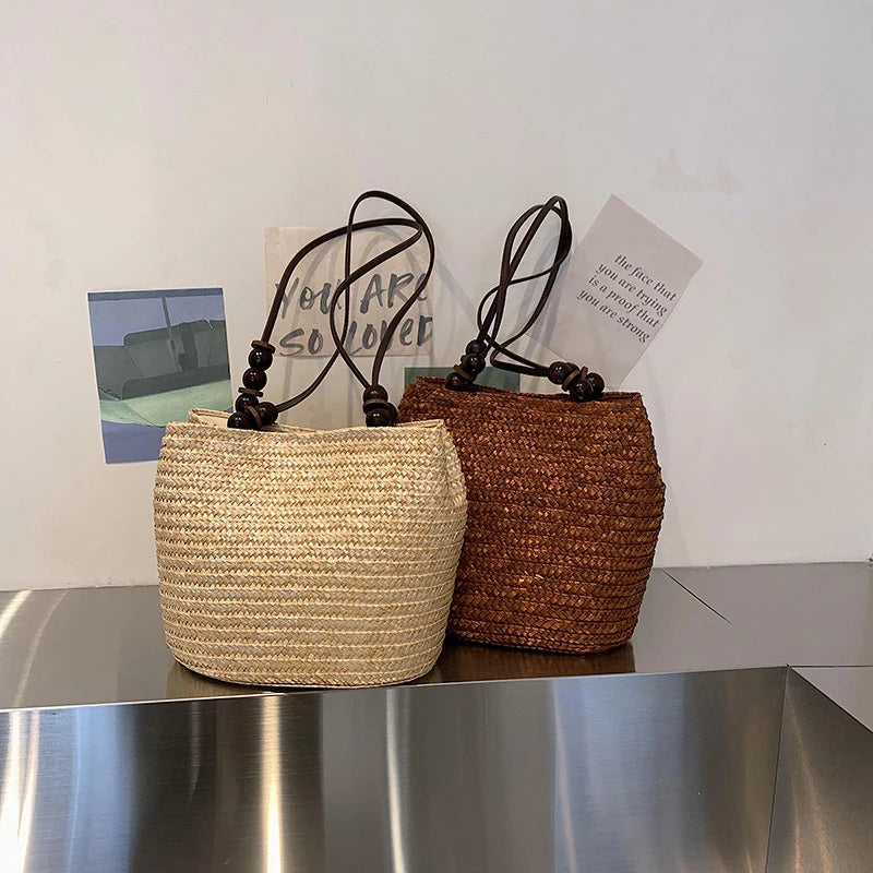 Casual Straw Woven Shoulder Bags, Wicker Handbags, Handmade Summer Beach Bag ,Women Travel ,Large Capacity, Rattan Totes