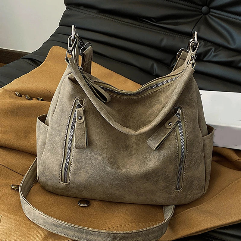 Designer Leather Female Side Bags Retro Shoulder Bag for Women Handbag Casual Ladies Large Capacity Tote Bag