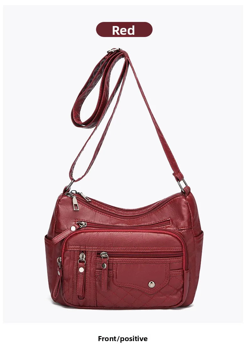 Fashionable Four Seasons Soft Leather Multi Pocket Cross Bags, Multi Layer Zipper Pouch Single Shoulder Bag for Women Daily Use