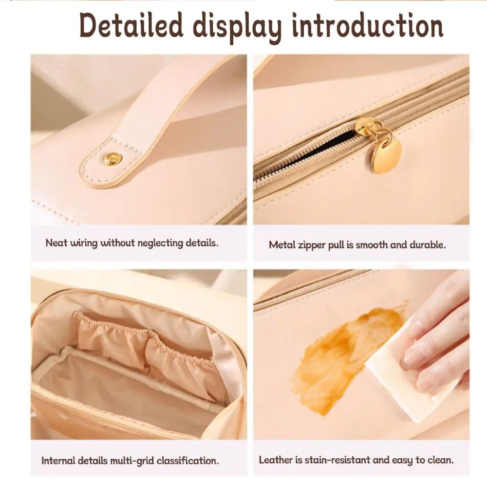 Customized Personalized Leather Square Cosmetic Bag Beauty Skin Care Large Capacity High Quality Portable Handheld Cosmetic Case