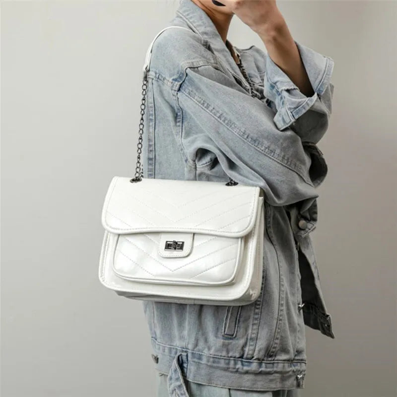 Versatile Chain Pu Shoulder Bag, European American Vintage Armpit Bag, Stylish Buckle Cross Body Bags for Women Office Workers