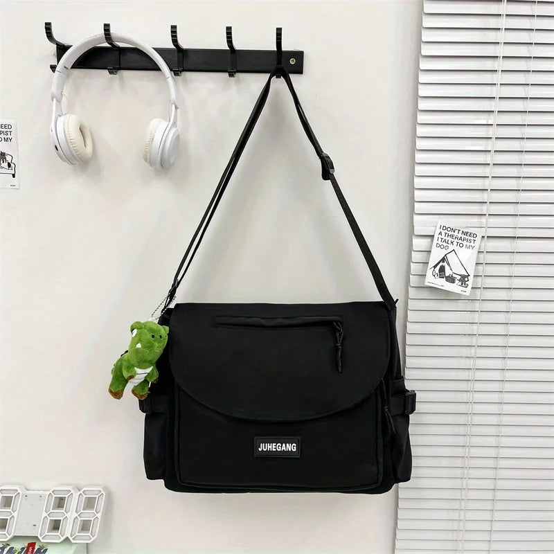Trendy Nylon Messenger Bag, Large Capacity Crossbody Bag, Casual Flap Shoulder Bag for Teen Student School Bags Satchel