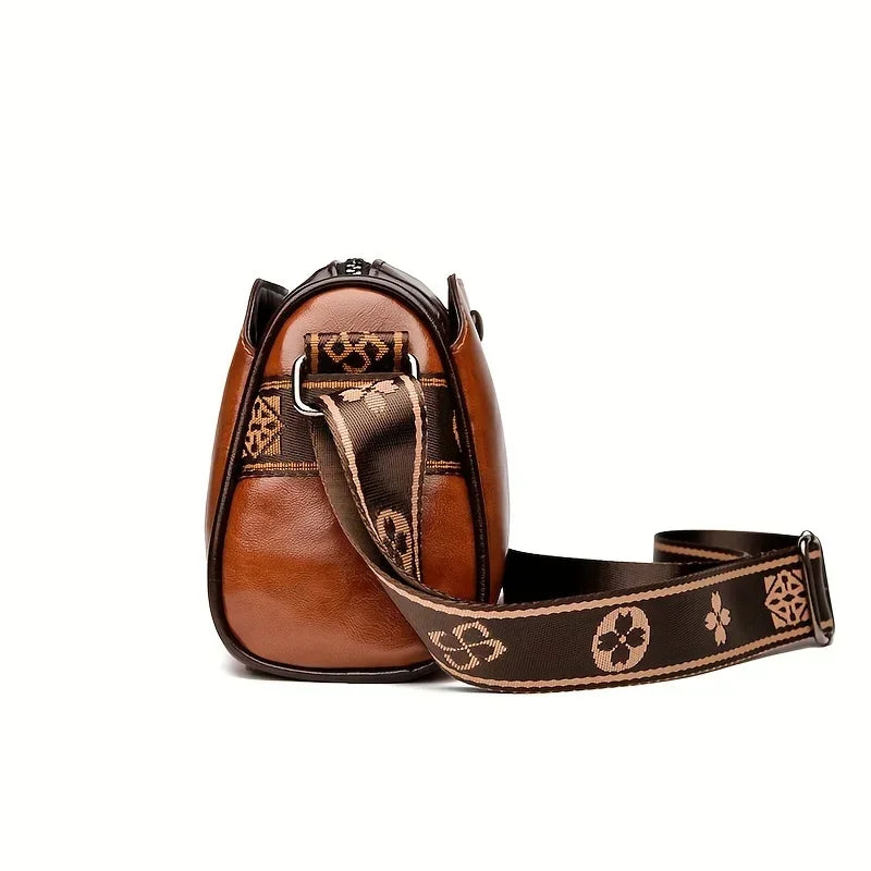 Retro Double Sided Leather Women's Crossbody Bag Water-Resistant Pillow Shaped Shoulder Bag with Adjustable Strap Zipper Closure