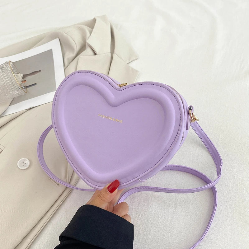 Fashion Heart Shape Crossbody Bags For Women New Solid Color PU Leather Shoulder Bag Casual Ladies Handbags Designer Female Bags