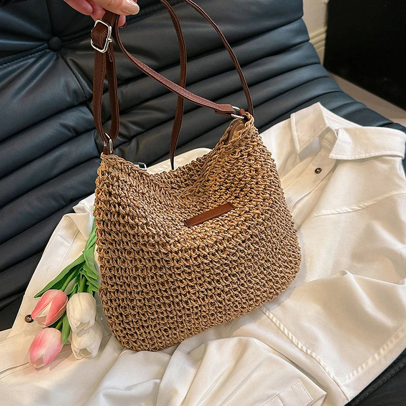 Ladies Fashion Summer Straw Crossbody Bag Women Beach Holiday Shopping Woven Shoulder Handbag Messenger Purses For Women Bags