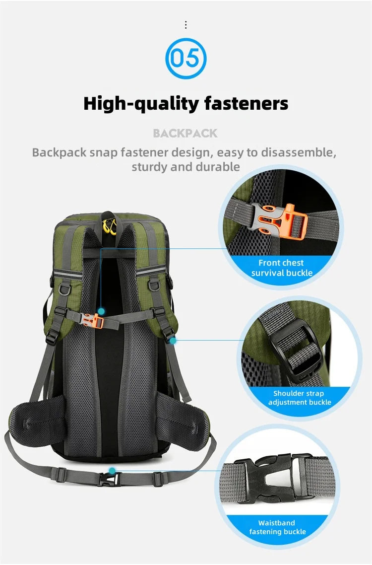 Outdoor Hiking Backpack 50L Camping Travel Bag Oxford Cloth Double Shoulder Large Capacity Multi-Functional Outdoor Sports Bag
