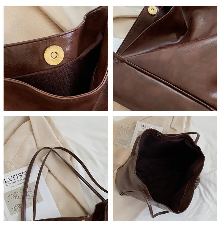 Retro PU Women's Handbag, Large Capacity Handbags Shoulder Bag, Street Leisure Shopping Tote Bag Bags, Suitable for Daily Use