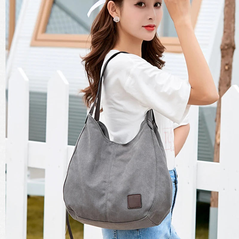 Large Capacity Canvas Shoulder Bag Casual Top-Handle Bag Daily Use Handbag Lady Shopping Totes Travel Bag