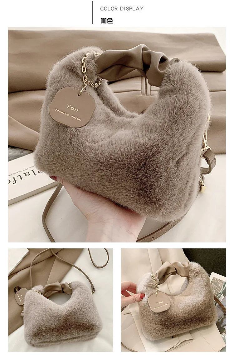 Fashionable Plush Tote Bag, Cute Stylish Women's Handbag Shoulder Crossbody Bag, Suitable for Women Party Banquet Daily Travel