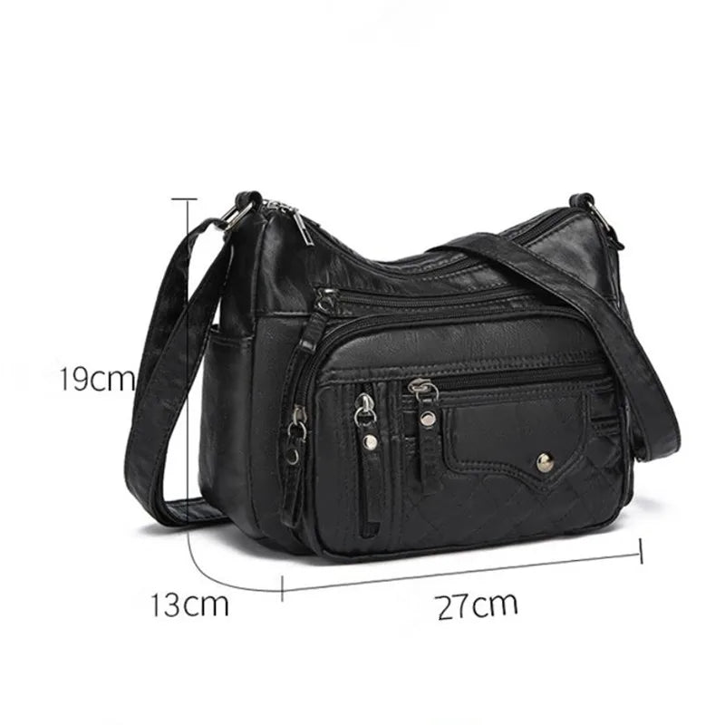 Fashionable Four Seasons Soft Leather Multi Pocket Cross Bags, Multi Layer Zipper Pouch Single Shoulder Bag for Women Daily Use