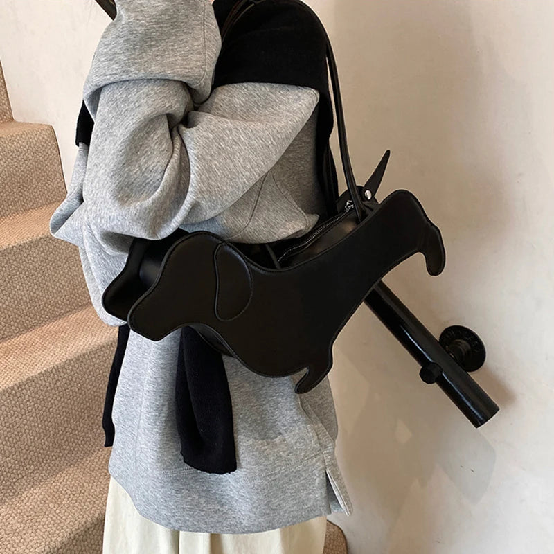 Three-dimensional Dachshund Shoulder Bag PU Leather Retro Handbag Design Underarm Bag For Women Trend Commut Bag