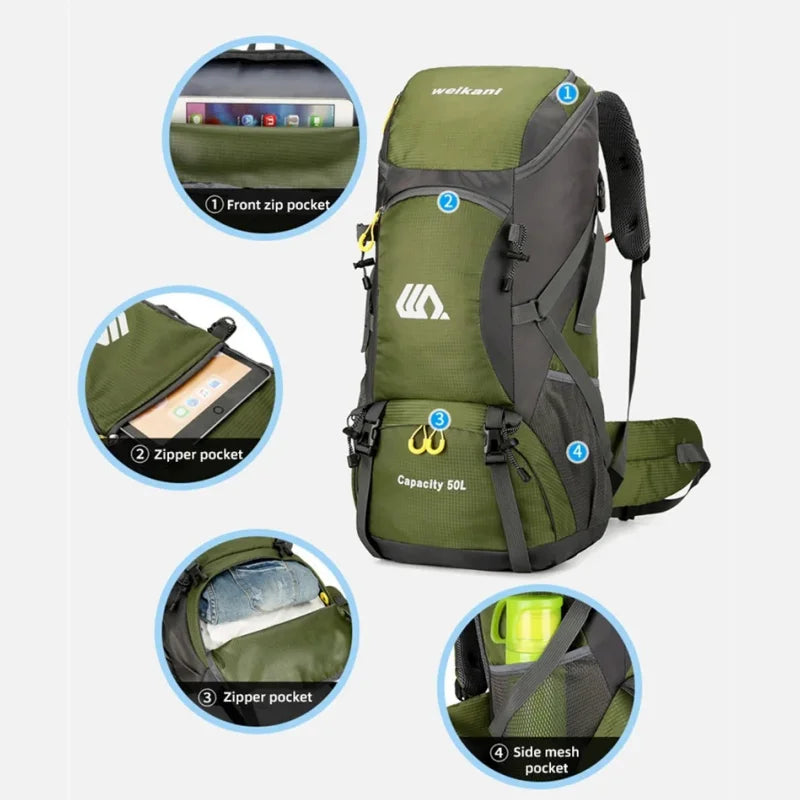 Outdoor sports backpack - hiking backpack 50L men's and women's hiking and camping bag travel backpack with dual shoulder straps