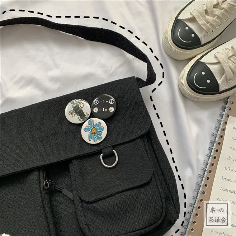 Canvas Crossbody Bags Youth Fashion Casual Large Capacity Ladies Shoulder Bag Solid Color Women Messenger Bag