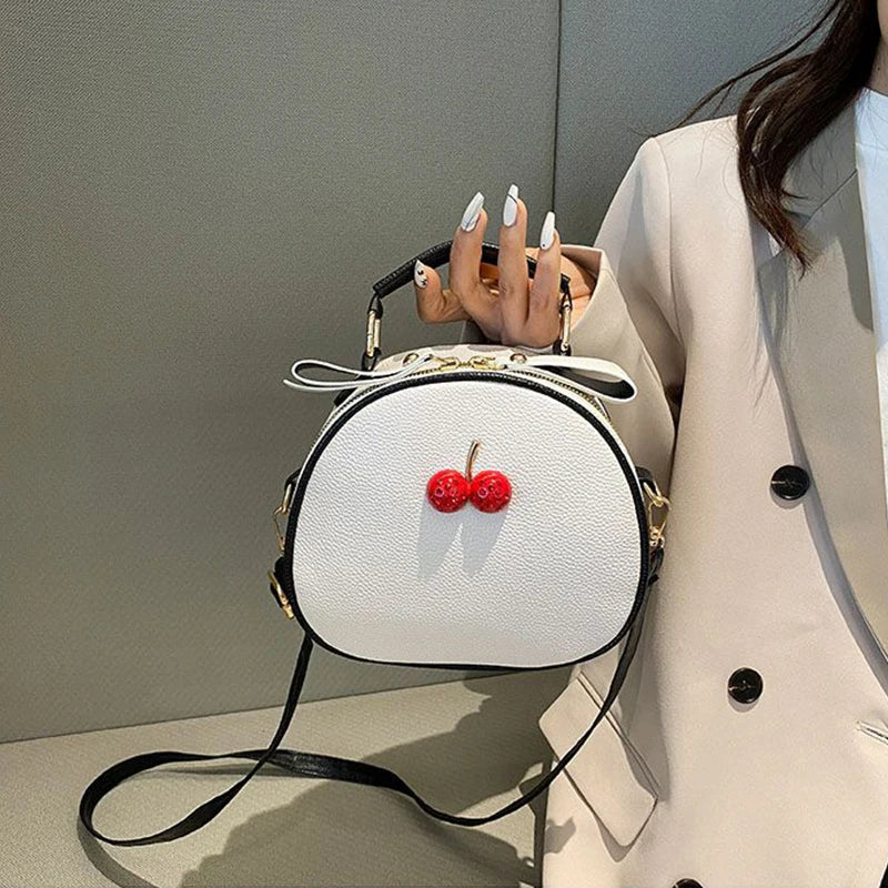 Litchi Pattern Contrast Cherry Small Purse and Handbags New Womens Sling-shoulder Crossbody Mobile Phone Bag