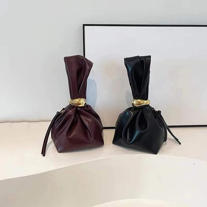 Design Mini PU Leather Dumpling Niche Clutch Bags for Women Fashion Knotted Female Retro Shoulder Bag Wrist Handbags and Purses