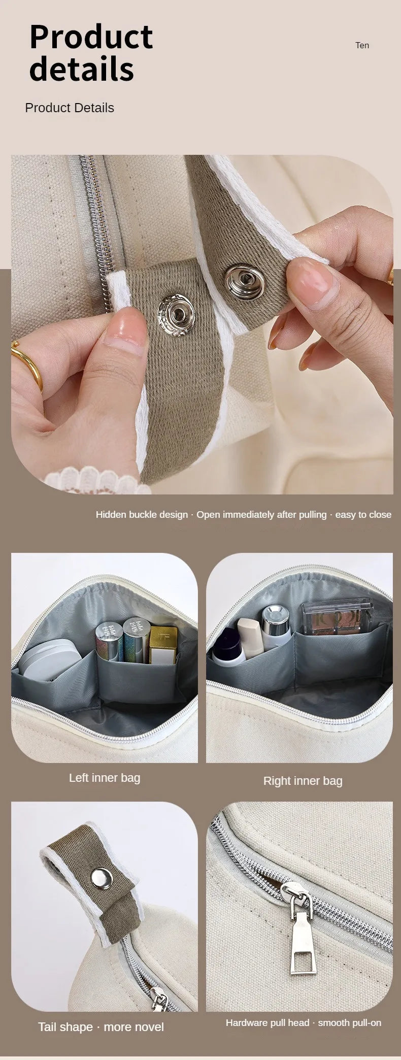 Premium Handheld Portable Camellia Canvas Makeup Bag for Travel Large Capacity Toiletries Cosmetics Skincare Storage Bag