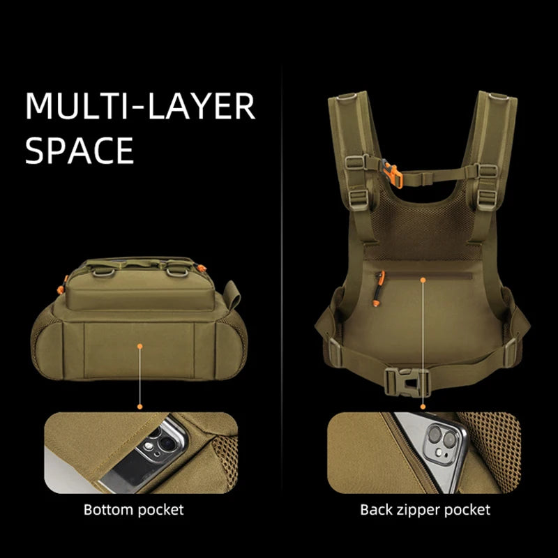 Fishing Lure Front Chest Vest Travel Backpack Camping Hiking Outdoor Cycling Mountaineering Gear Tactical Tackle Bag for Men Sac
