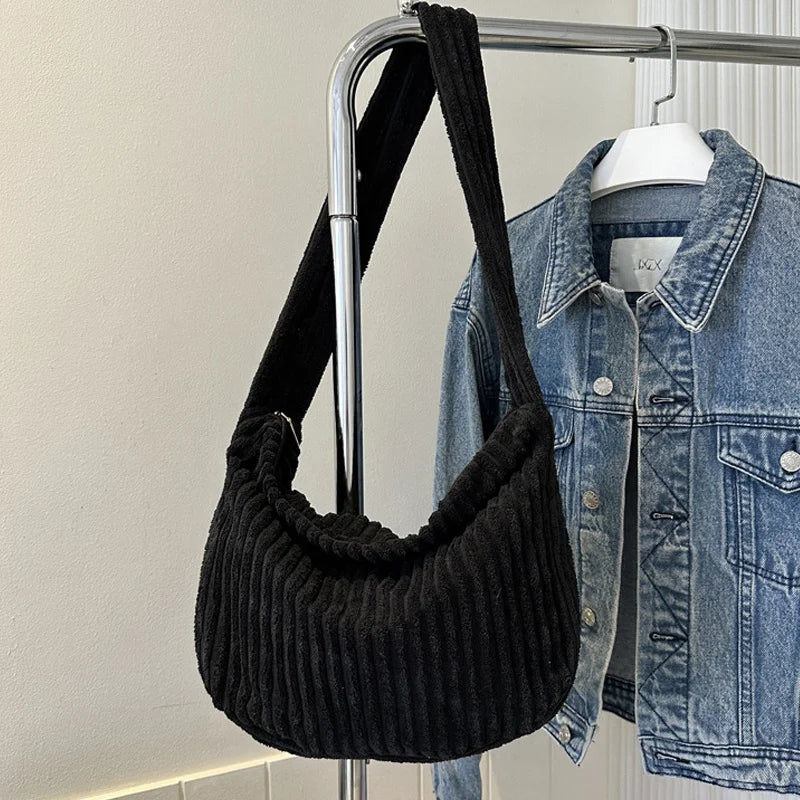 Winter Tote Bag for Women Large Capacity Handbags Casual Shoulder Bags Trend Female Corduroy Shopper Crossbody Bag