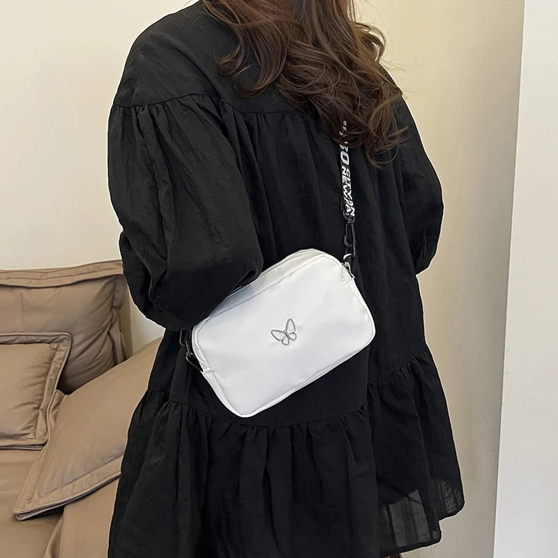 Black&white Shoulder Bag Durable Butterly Nylon Crossbody Bag Wide Belt Crossbody Bag Casual Small Sqaure Bag For Women