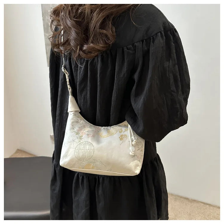 Fashionable Chinese Handbags Fashion Trend Single Shoulder Bag Light Simple Crossbody Bag Random Printed Satin Women's Tote Bag