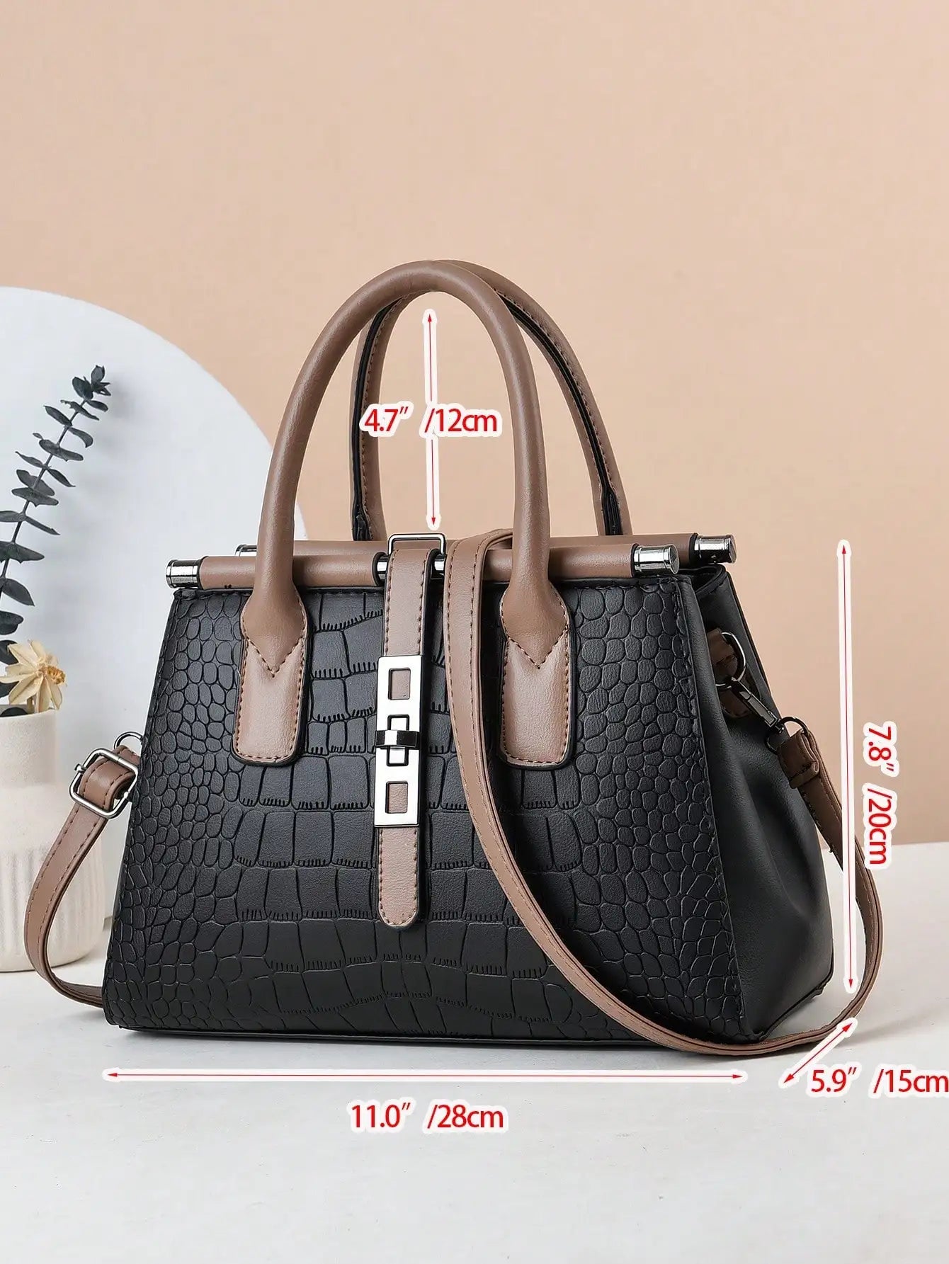 Crocodile patterned large capacity handbag, elegant and stylish women's bag, suitable for work, shopping and other occasions