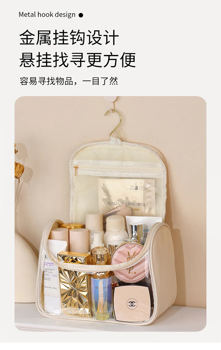 New Hooked Toilet Bag Transparent PVC Makeup Bag Large Capacity Hanging Storage Bag Travel Portable Handbag