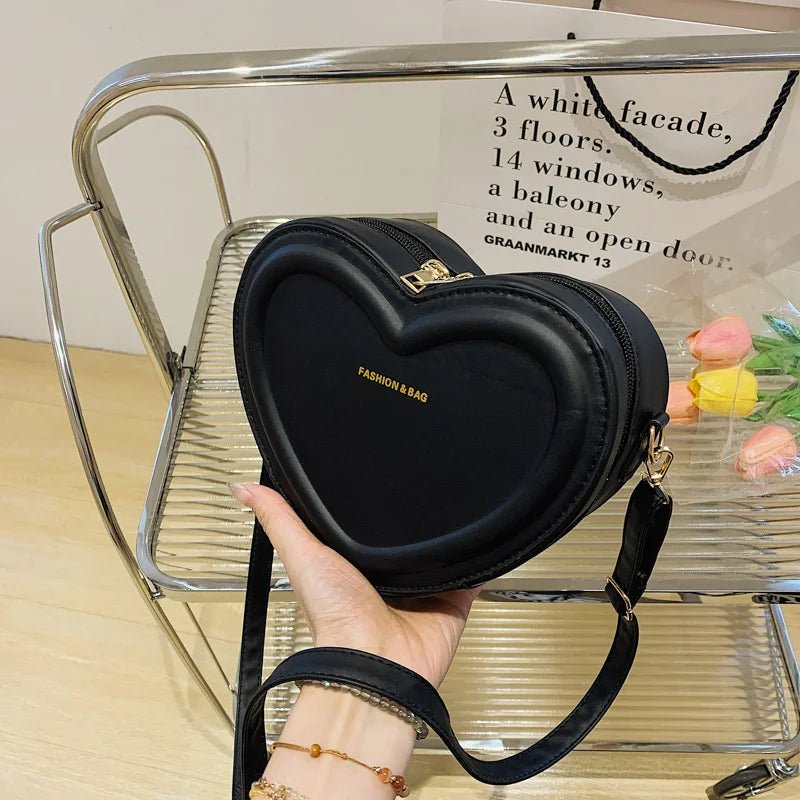 Fashion Heart Shape Crossbody Bags For Women New Solid Color PU Leather Shoulder Bag Casual Ladies Handbags Designer Female Bags