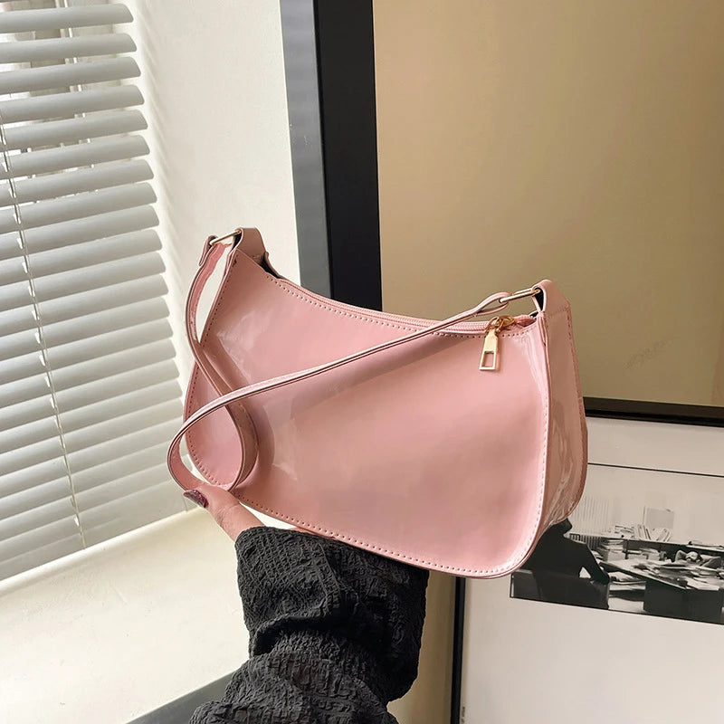 Women's Patent Leather Handbag Versatile Fashion Shoulder Bag Casual Commuting Bag Girl Brand Designer Zipper Small Handbag