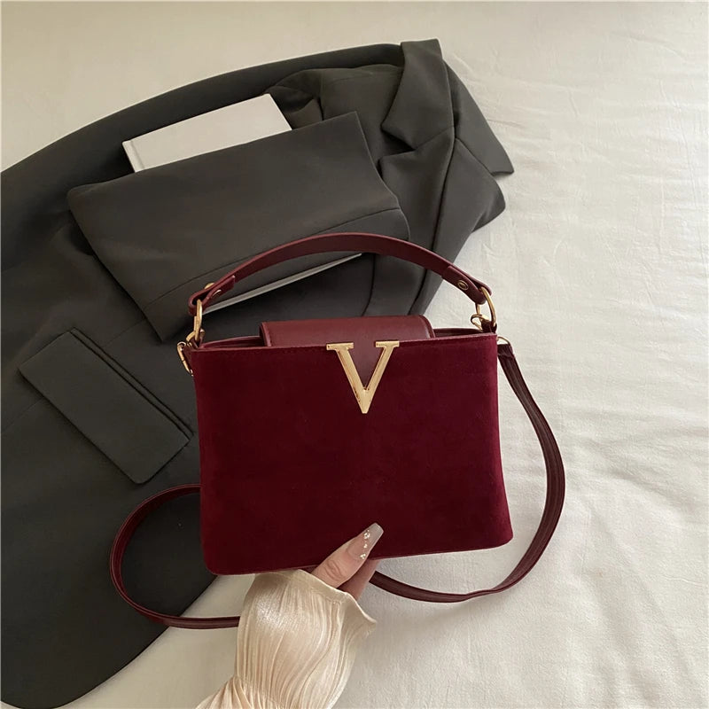Fashionable Mini Suede Women's Bag, Faux Suede Tote Bag, Simple Hardware Lock Buckle Decoration Handbag Purse Cross Body Bags