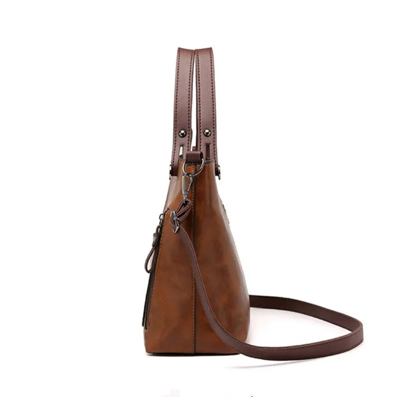 Europe America Retro Leather Handbag Shoulder Bag, Two Pocket Zipper Tote Bag, Classic Crossbody Bags for Women Work Business