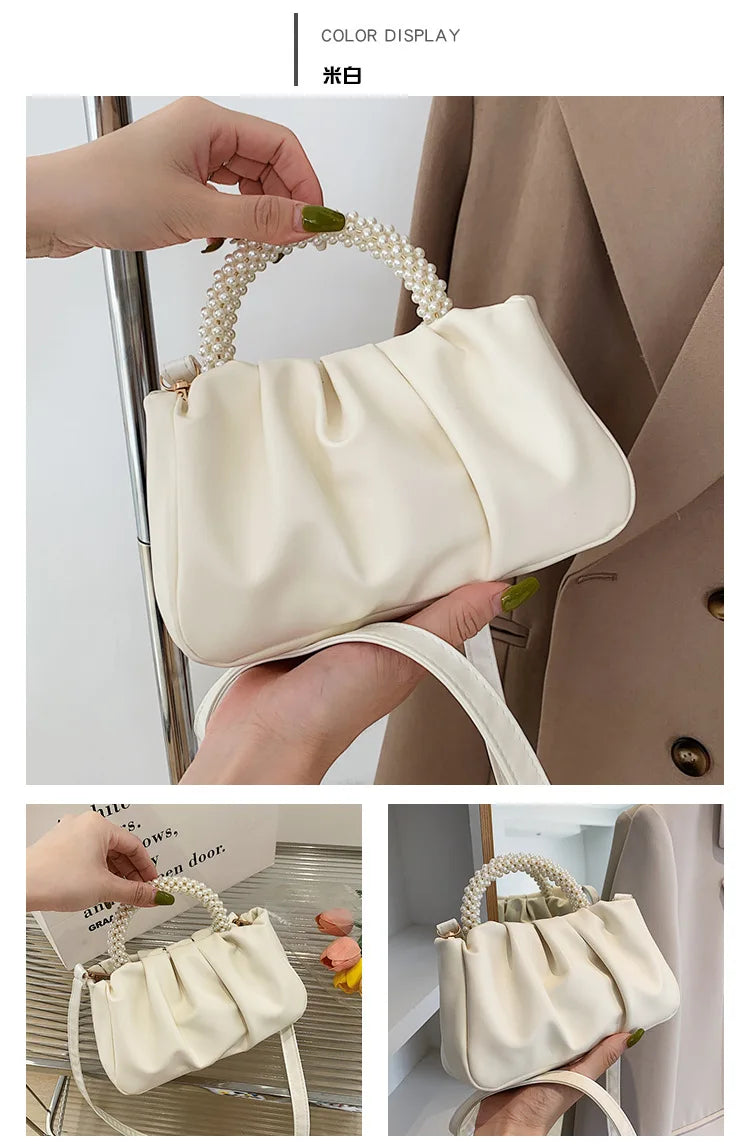 Solid Color Square Pleats Women's Bag Fashionable Cloud Bag, Stylish Soft Surface Handbag, Stylish Single Shoulder Messenger Bag