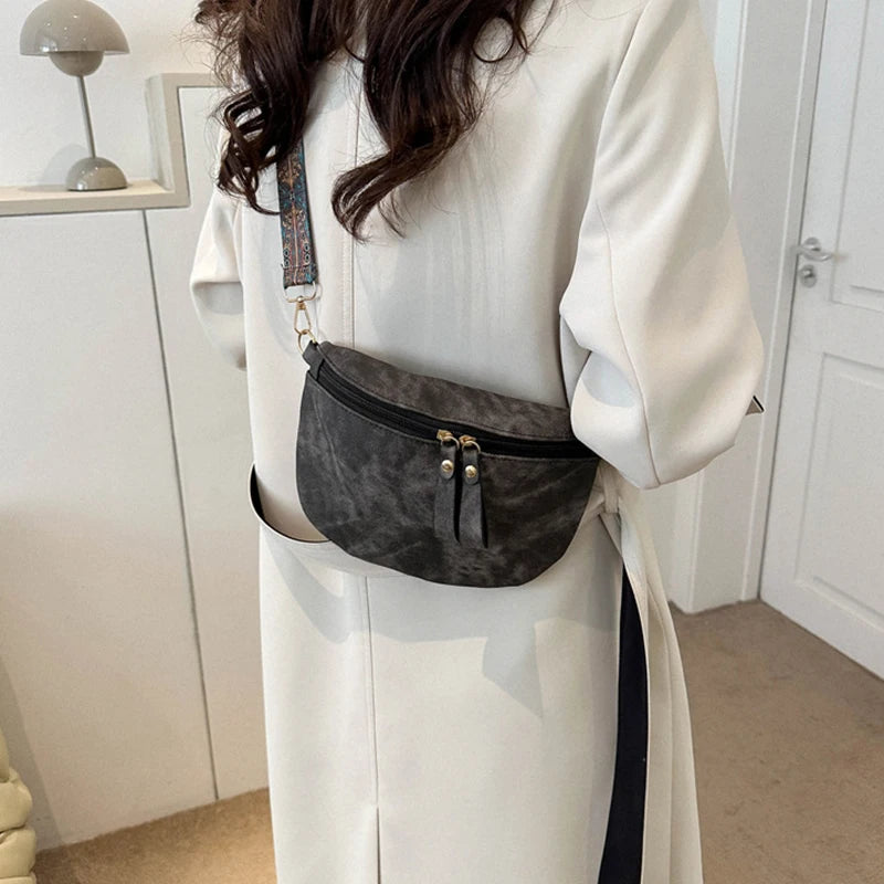 Stylish Hobo Solid Color Satchel Luxury Designer Chest Bag Women's PU Leather Waist Bags Wide Strap Fashion Fanny Shoulder Pack