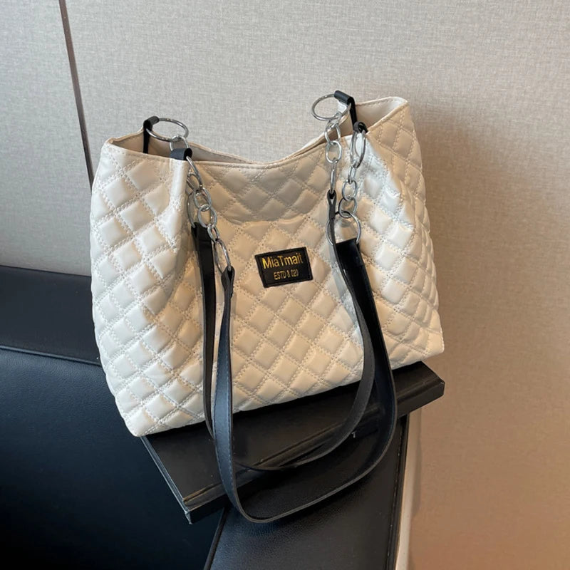New Popular PU Leather Large Capacity Women's Bag Winter High Quality Quilted Design Shoulder Bag Commute Shopper Tote Bag
