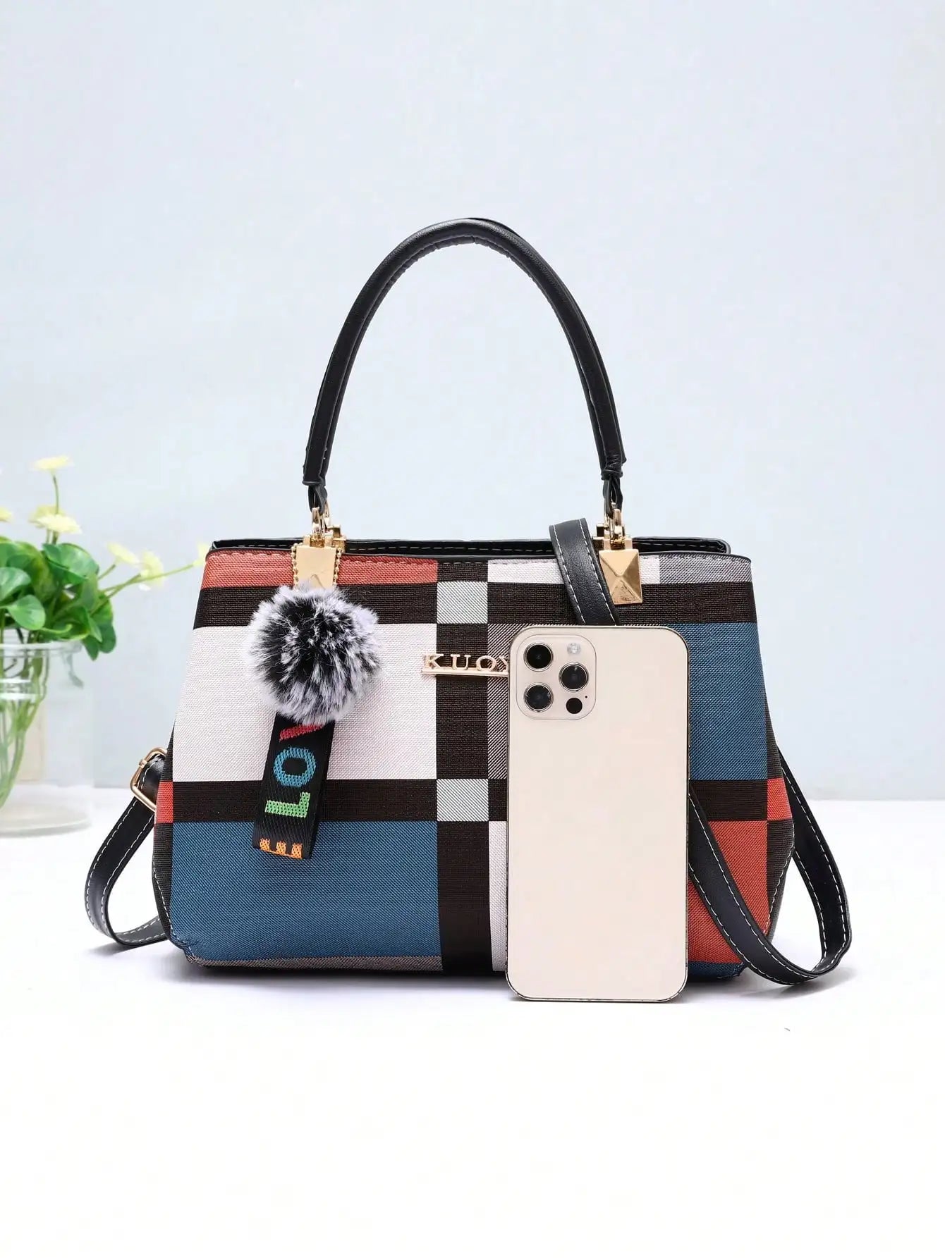 Ladies' random grid design decoration, fashionable and simple casual single shoulder handbag