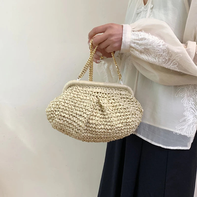 Straw Dumpling Clutch Bag Woven Straw Tote Clutch Purse For Women Summer Beach Bag Wicker Clutch Straw Purses For Women