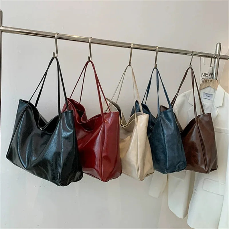 Women's Tote Bag, Large Capacity Soft Leather Shoulder Bag, Retro Casual Handbag, Perfect for Commuting Handbags Travel Bag