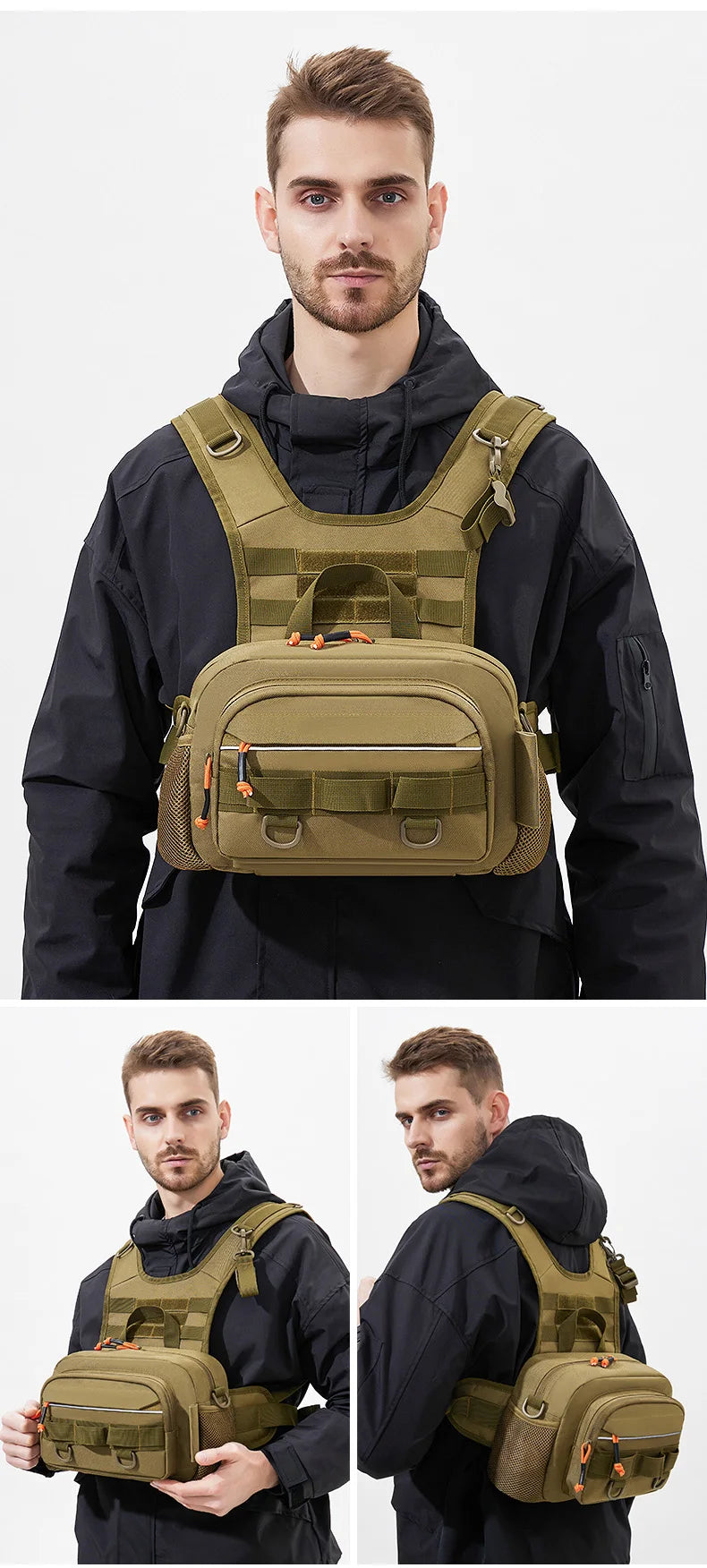 Fishing Lure Front Chest Vest Travel Backpack Camping Hiking Outdoor Cycling Mountaineering Gear Tactical Tackle Bag for Men Sac