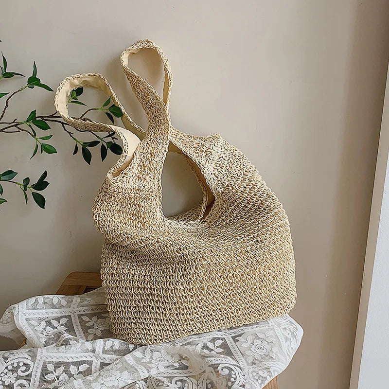 Women Large Capacity Shoulder Bags Handmade Straw Woven Fashion Travel Shopper Totes Ladies Bohemis Designer Casual Handbags