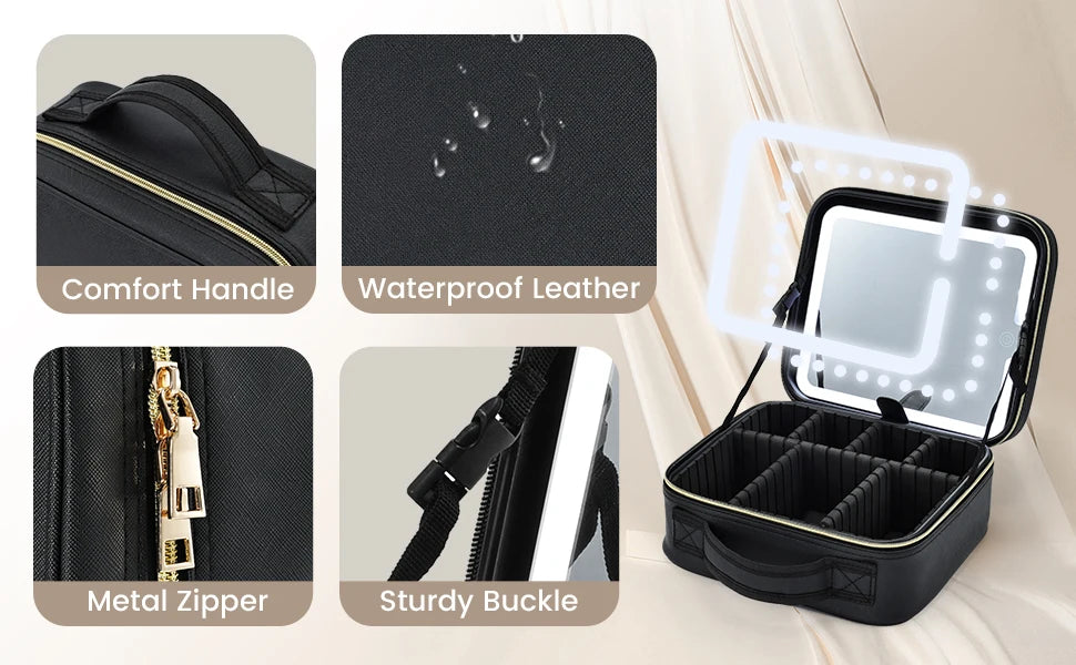 Makeup Bag With Led Mirror 3 Modes Lights Makeup Bag With Vanity Mirror With Lights Travel Makeup Case With Lighted Mirror