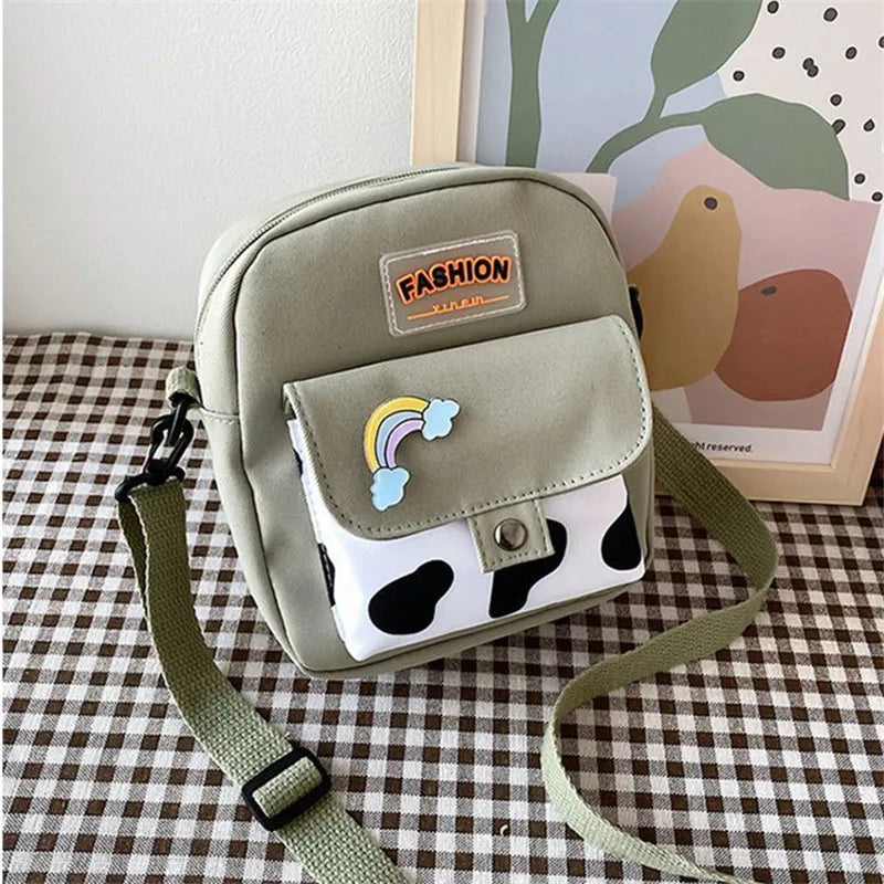 Harajuku Phone Crossbody Bag Nylon Cute Small Bags for Women Cow Pattern Square Small Shoulder Bag Suitable for Women Daily Use