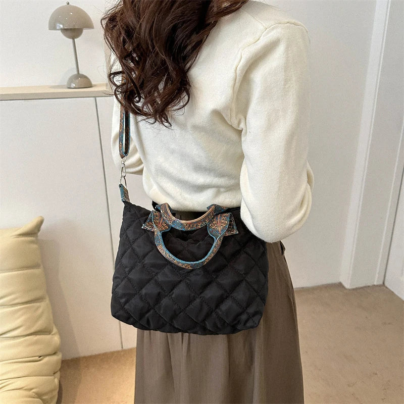 Designer Brand Lingge Quilted Padded Large Tote Nylon Women Handbags Luxury Design Shoulder Crossbody Bags Shopper Bag